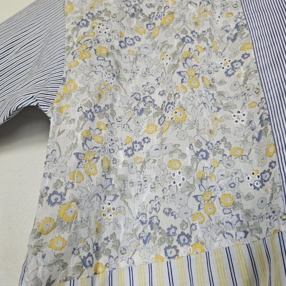 J. Jill Womens Floral Patchwork Button Up Blouse Size L Eyelet - Picture 3 of 9